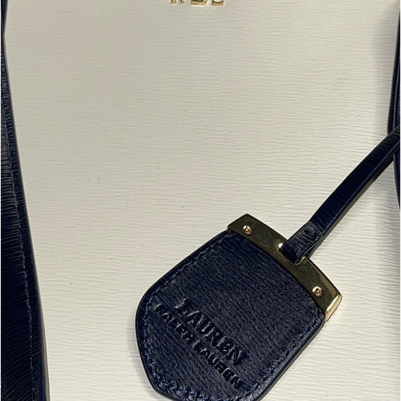 RALPH LAUREN WOMEN'S BAG cream and blue with zip closure at the top - Picture 13 of 15